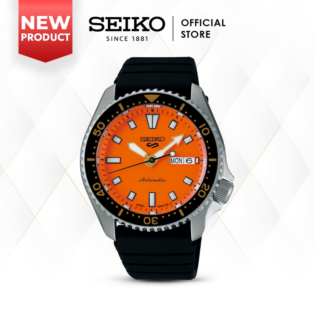 Jam Tangan Pria Seiko 5 Sports SRPL89 SRPL89K1 Orange Dial Rubber Strap Automatic Original