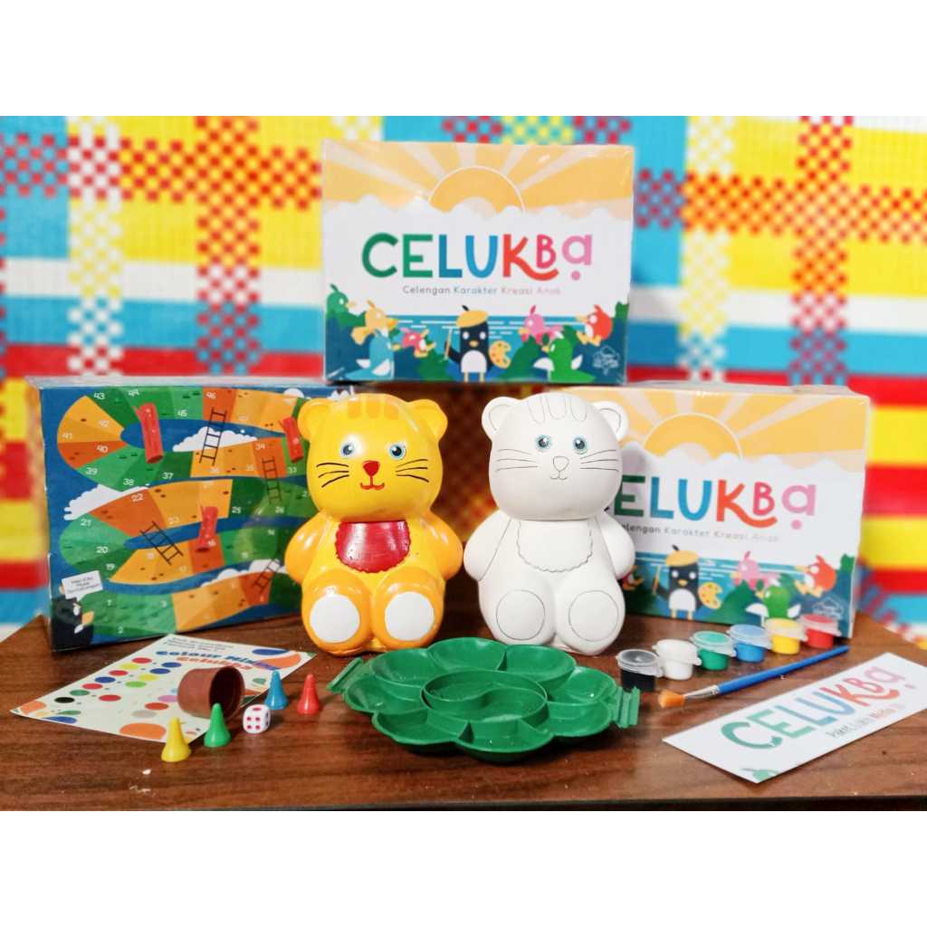 CELUKBA - Celengan Lukis Berkarakter (celengan anak + 1 set alat lukis lengkap)