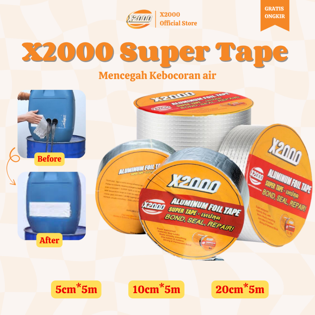 SUPER TAPE X2000 3 UKURAN ANTI BOCOR SUPER KUAT WATERPROOF, LAKBAN X2000 FLEX TAPE SUPER KUAT