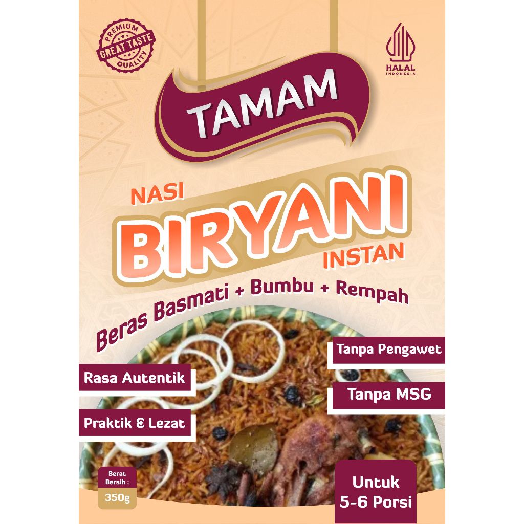 

Nasi Biryani instan 350gr PREMIUM / 100% rempah murni autentik | Tamam