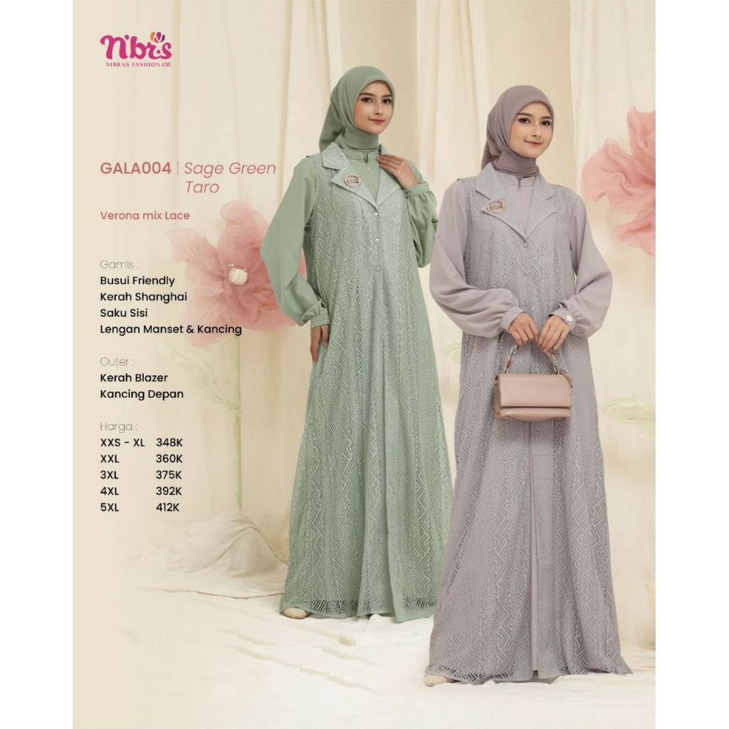 GAMIS DAILY BROKAT KONDANGAN 2 IN 1 NIBRAS GALA 004 SAGE GREEN TARO by NBRS