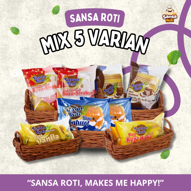 

Sansa Roti CAMPUR MIX Semua Rasa (5 Rasa) isi 15 Pcs + 3 Snack Roti Mix Variant Tekstur Lembut Roti