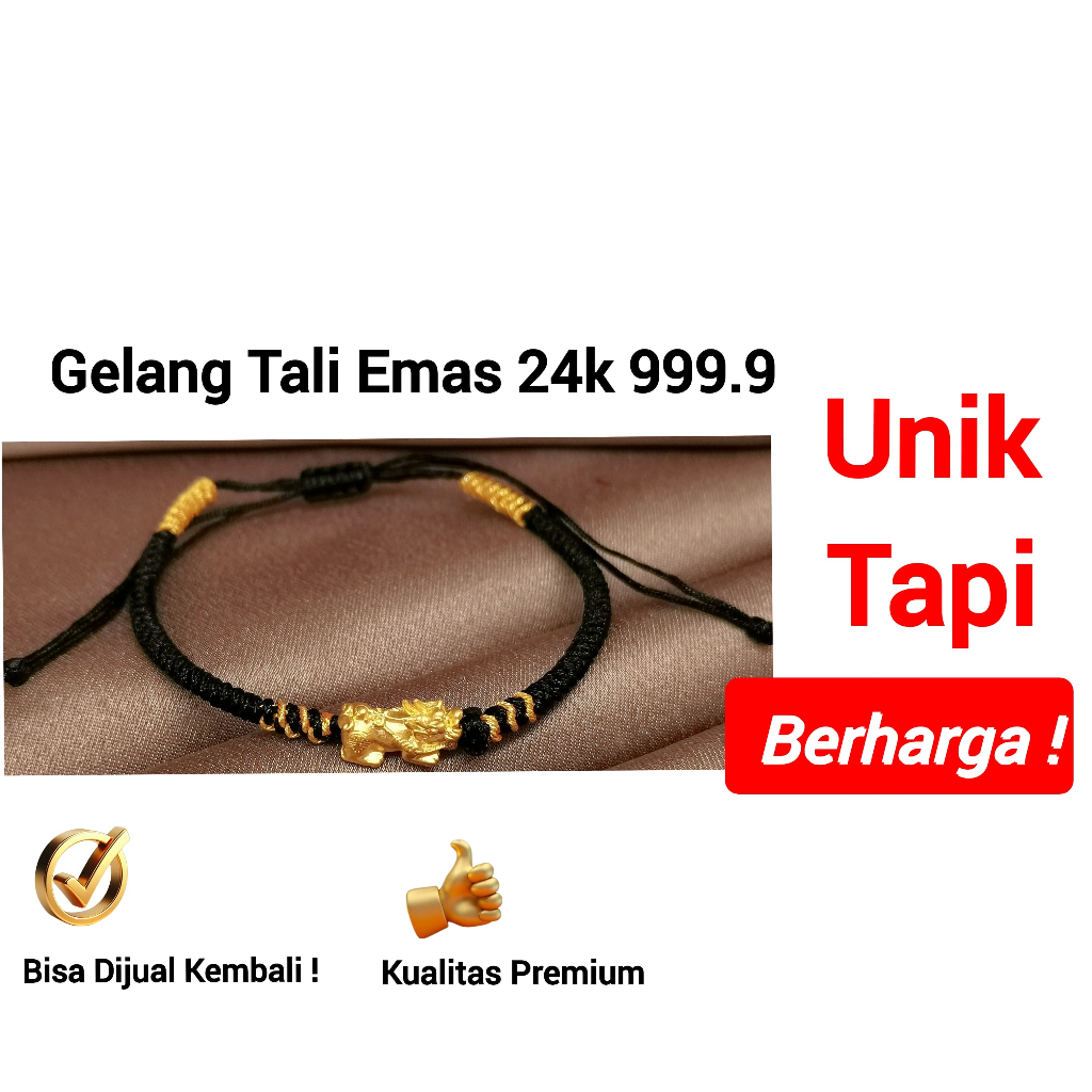Gelang Emas Asli Naga 24k Hongkong 999% Tali Plintir
