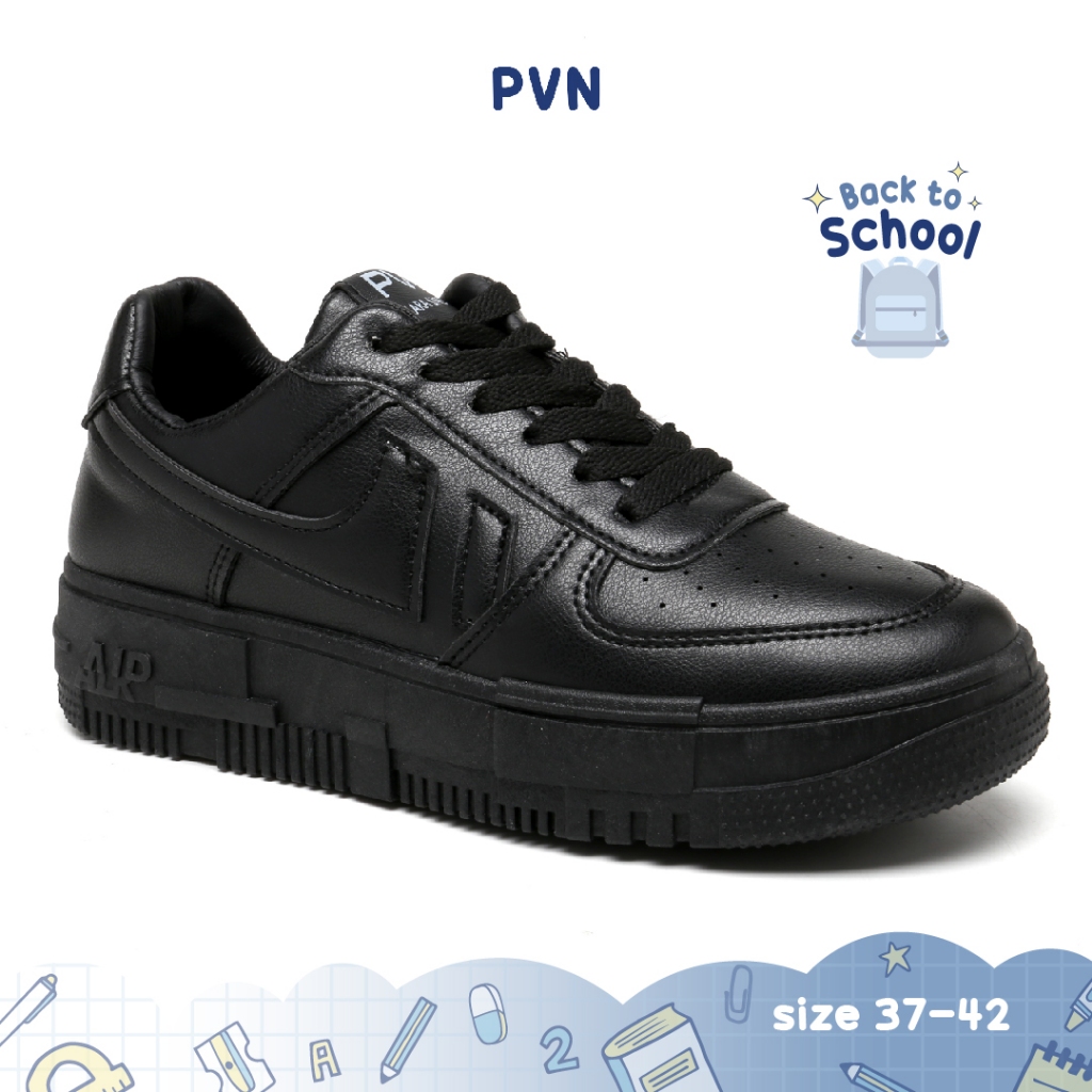 PVN Kara Sepatu Sekolah Hitam Sneakers Casual Wanita Sport Shoes Black 155