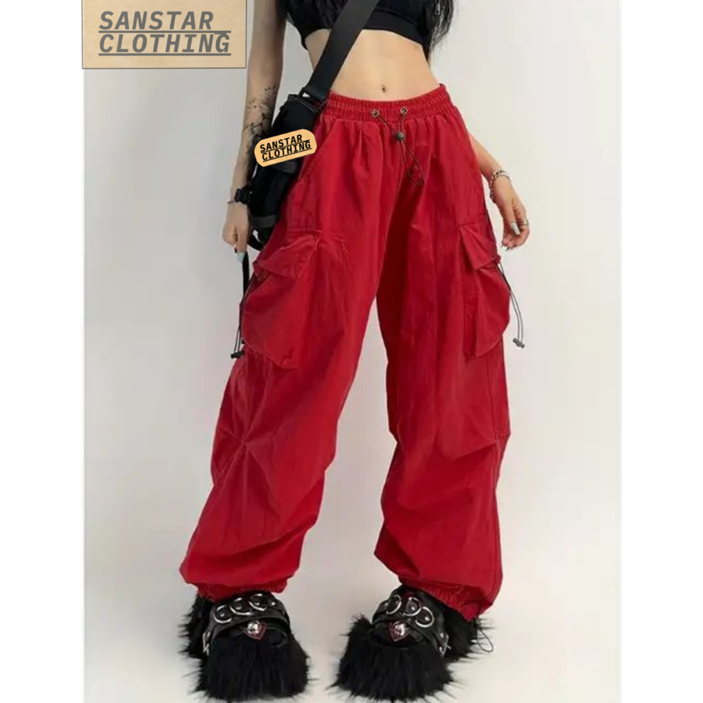 Hip-hop cargo Pants celana Panjang Cargo Wanita Celana Gombrang Baggypants
