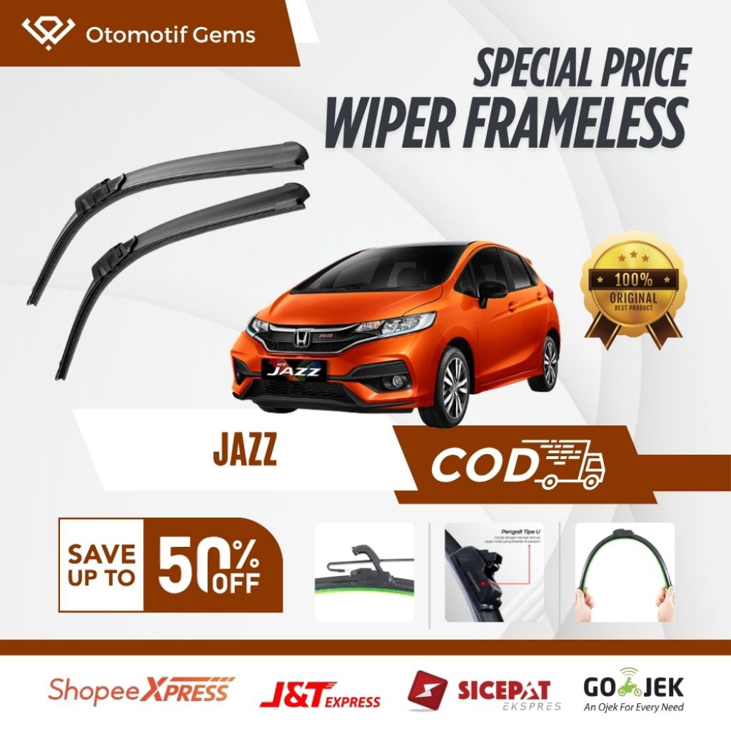 Wiper Frameless Mobil Jazz Halus Anti Suara Sepasang Isi 2 Pcs Kanan Kiri | Wiper Kaca Mobil Jazz | 