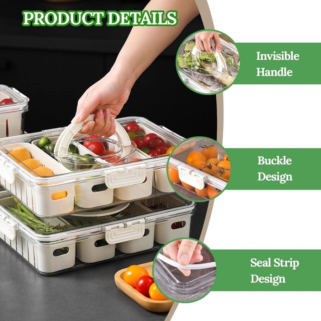 Kotak Penyimpanan Makanan Storage Toples Box Persegi Kulkas Dengan Sekat Untuk Buah Sayur / Kotak Pe