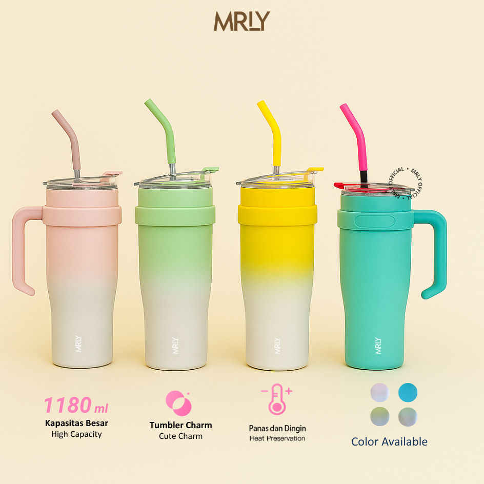 MRLY Tumbler Mood 1180ml Botol Minum Tahan Panas dan Dingin Tumbler Besar Gradasi Tumbler Sedotan