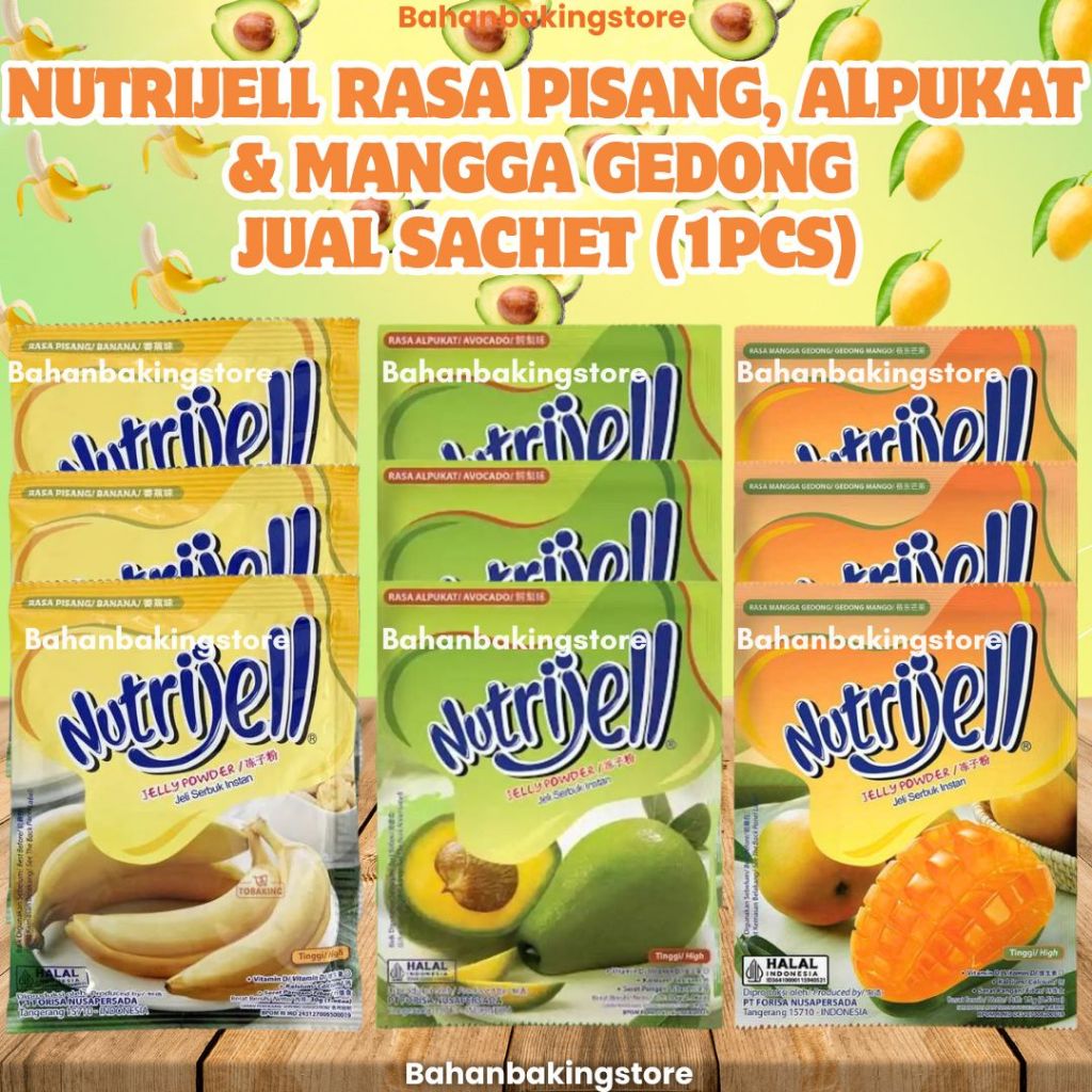 

TERMURAH NUTRIJELL JUMBO JUAL SACHETAN SATUAN (1PCS) TERSEDIA RASA PISANG 30 GRAM, ALPUKAT 30 GRAM & MANGGA GEDONG 30 GRAM || JELLY POWDER BANANA, AVOCADO, GEDONG MANGO