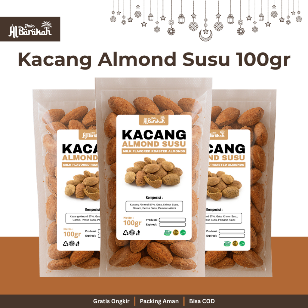 

Kacang Almond Kulit Panggang Rasa Susu Premium Kemasan 100gr Camilan Sehat Superfood
