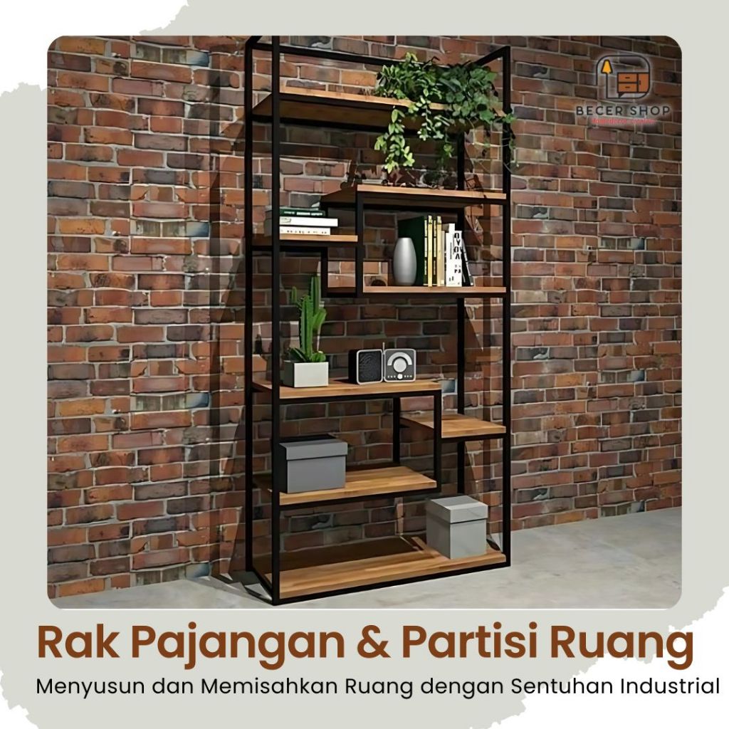 Rak Besi Sekat Ruangan, Besi Industrial Partisi Ruang & Rak Pajangan | Solusi Penyimpanan Modern dan