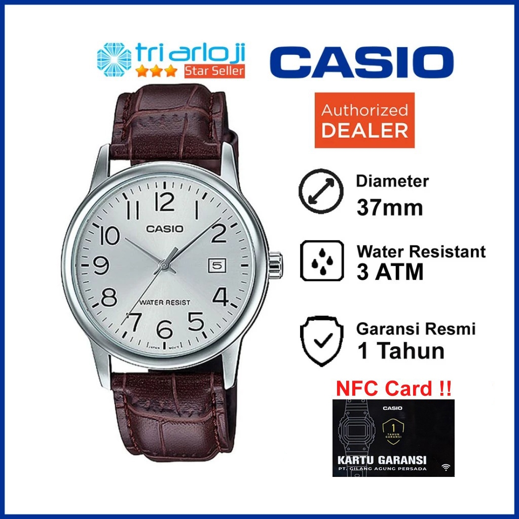 CASIO MTP-V002L-7B2UDF Jam Tangan Pria Analog Cokelat Kulit MTP-V002L-7B2 MTPV002L