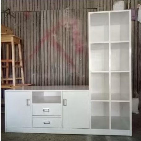 Lemari TV/Meja TV/Rak TV warna putih bahan kayu jati belanda