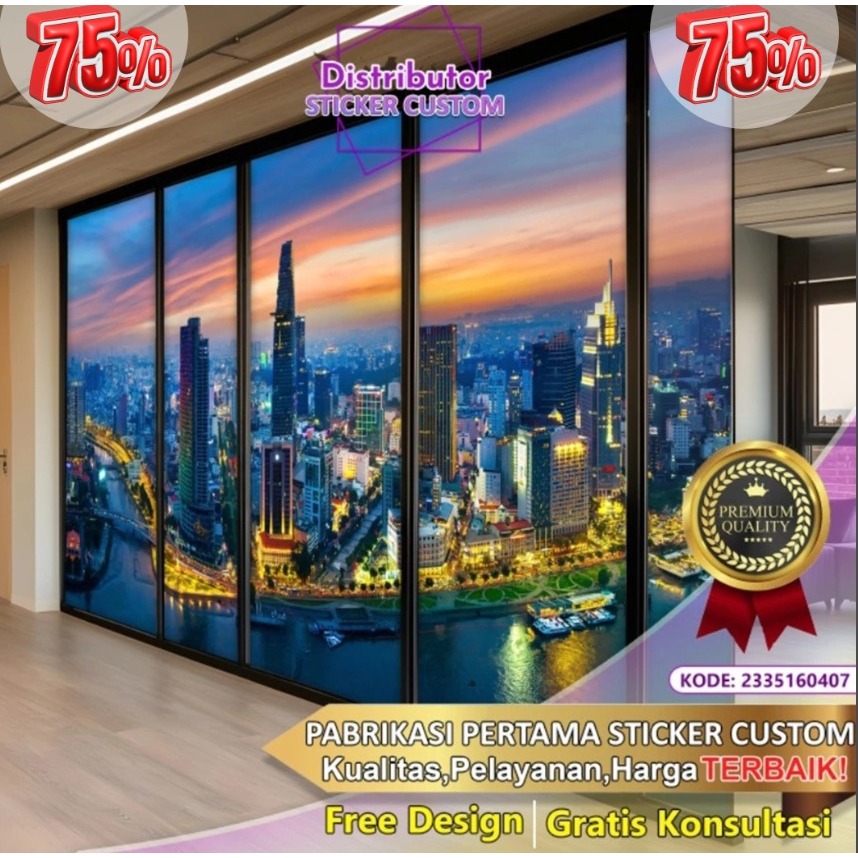 Sticker Custom 3D Tema City | Stiker Kaca Kantor | Stiker Kaca | Sticker Kaca Pintu | Sticker Gedung