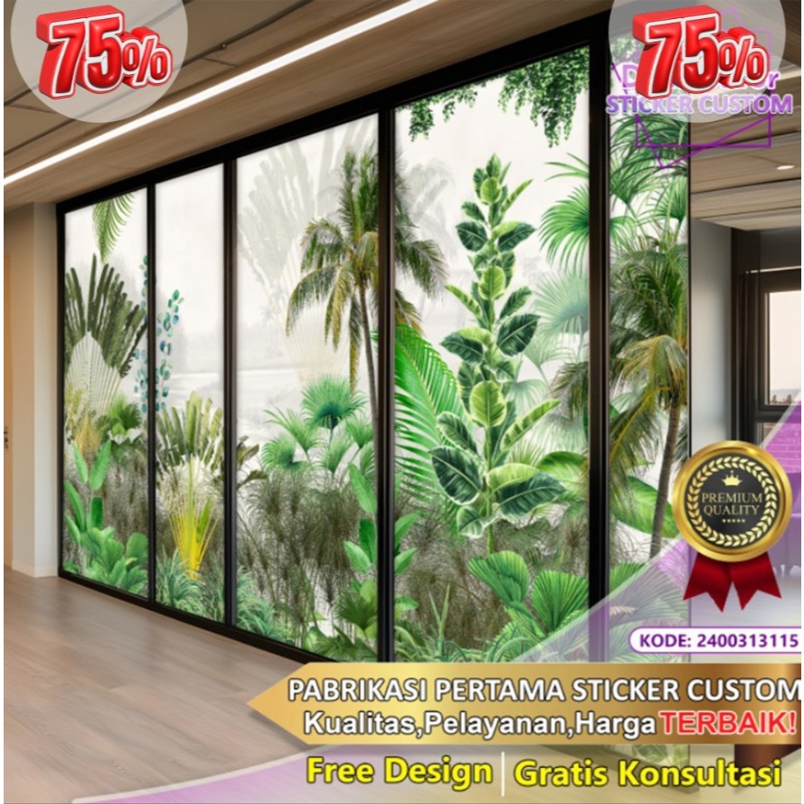 Sticker Custom 3D Tema Tropical | Stiker Kaca Kantor | Stiker Kaca | Sticker Kaca Pintu | Sticker Ge