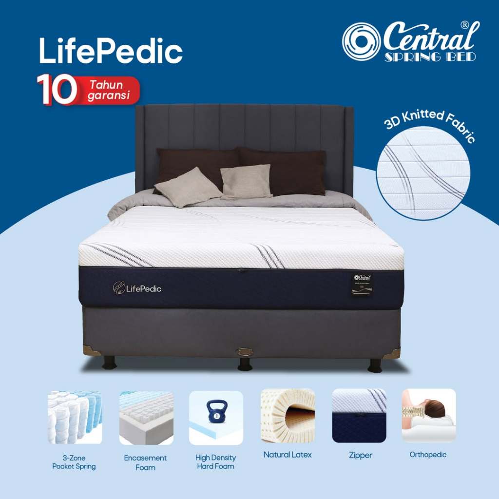 Central Springbed Lifepedic (30 cm) | 90/100/120/160/180/200x200 | Matras dan Full Set Orthopedic Co