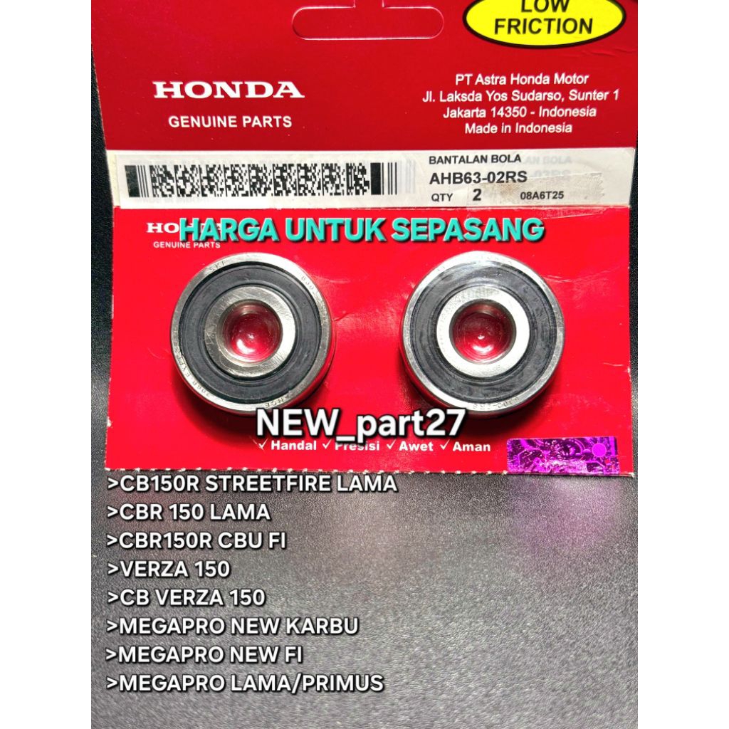 Bearing 6302 sepasang laher roda belakang cb150R/CBR 150/Megapro/Verza/cb Verza