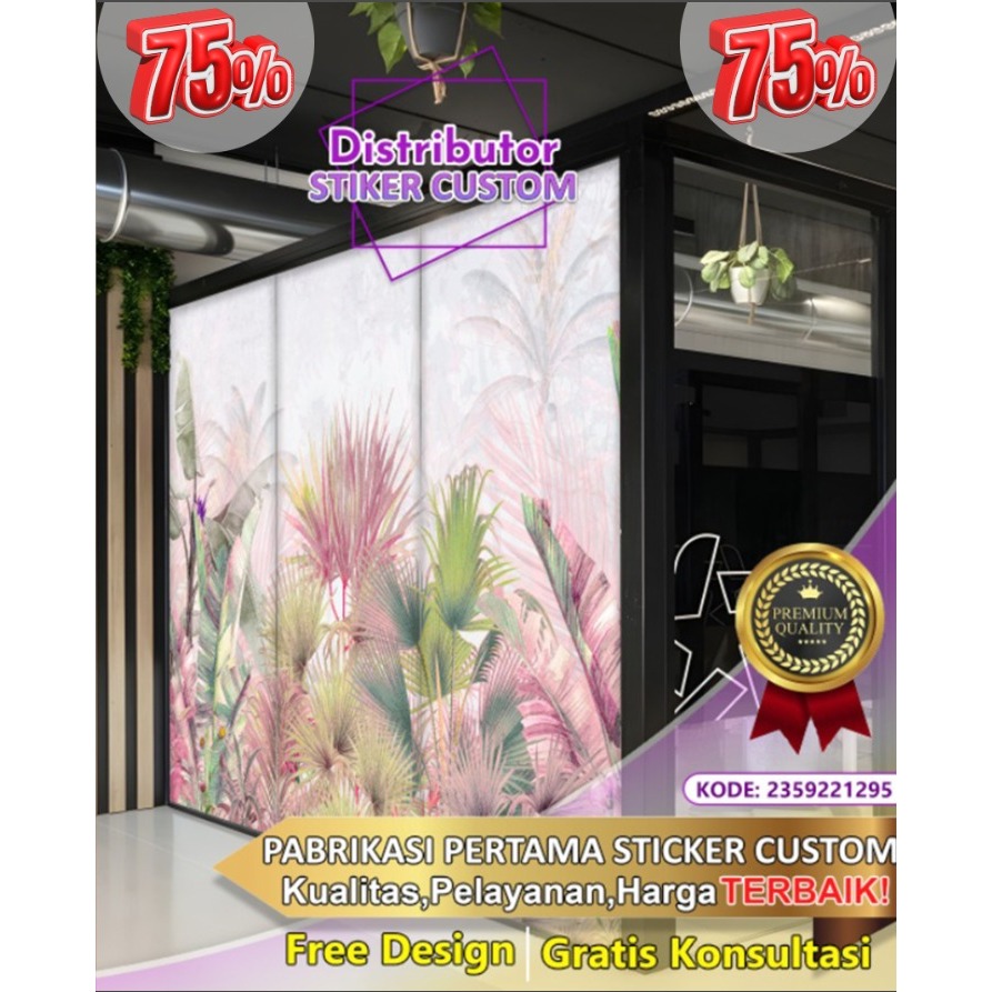 Sticker Custom 3D Tema Tropical | Stiker Kaca Kantor | Stiker Kaca | Sticker Kaca Pintu | Sticker Ge