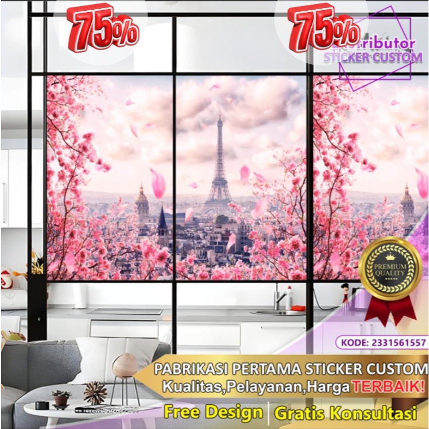 Sticker  Custom 3D Tema Sakura | Stiker Kaca Kantor | Stiker Kaca | Sticker Kaca Pintu | Sticker Ged