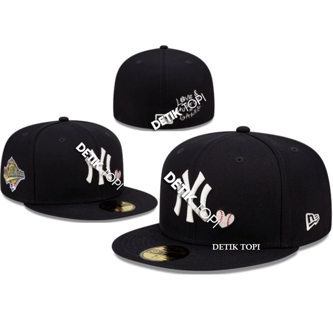 Topi Fitted NY New York Yankees Black White Hitam Putih World Series Love Hustle Game Bordir Build U