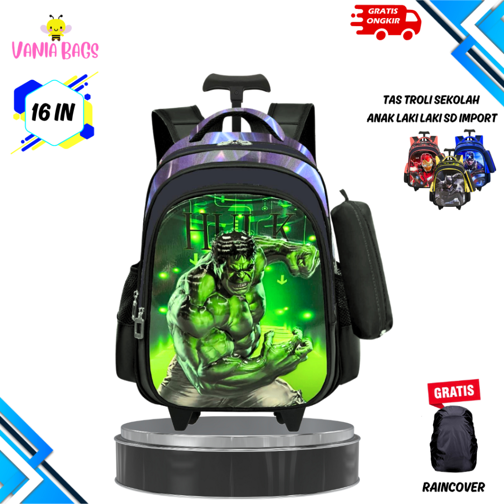 tas koper anak laki laki sekolah sd gambar karakter spiderman superhero waterproof ransel dorong