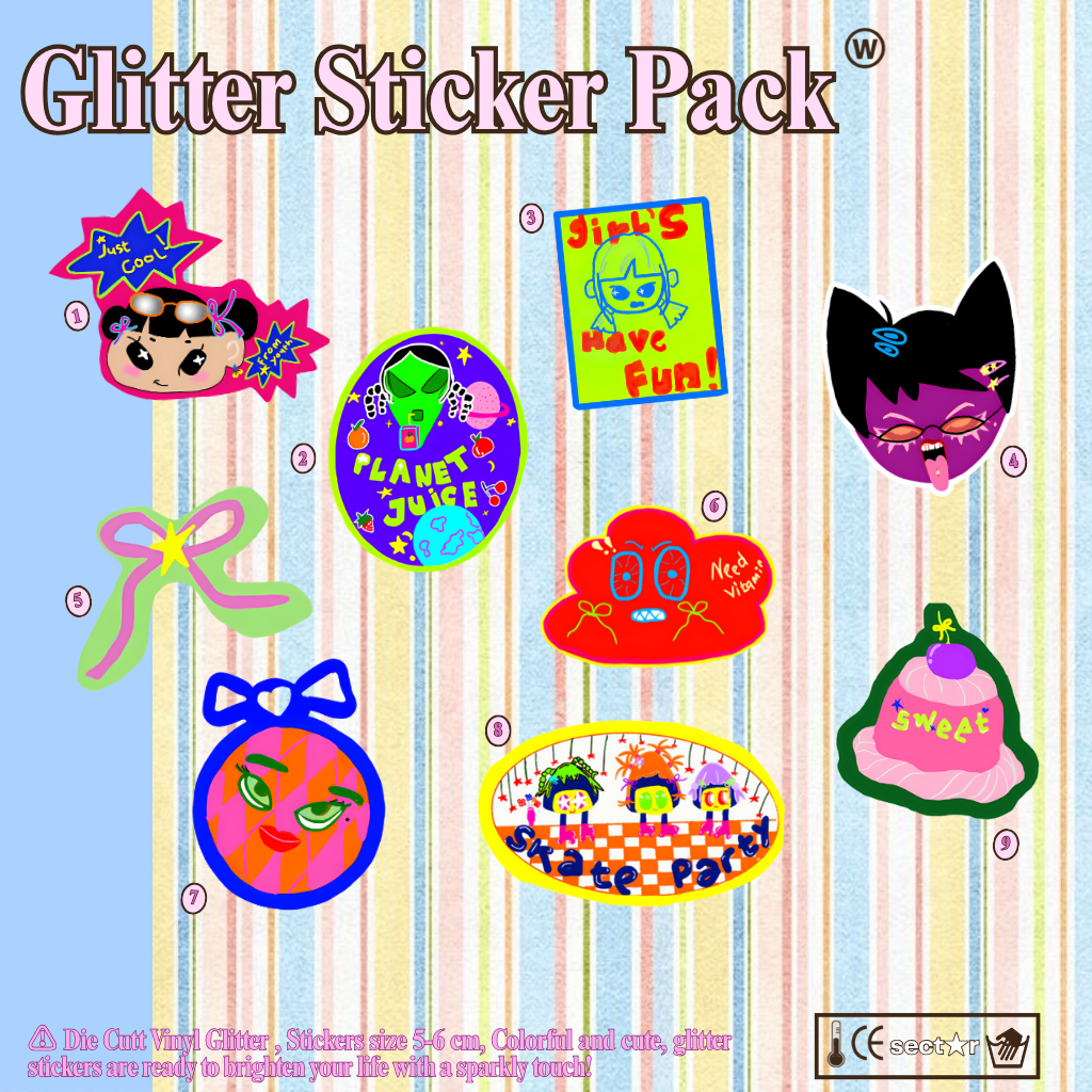 

[min.3 pcs] Die Cut Glitter Sticker Pack by twentysector.id