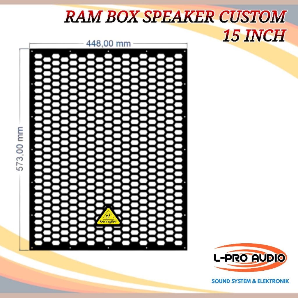 Ram gril box speaker 15in subwofer laser cutting plat 1,4mm bonus emblem behringer