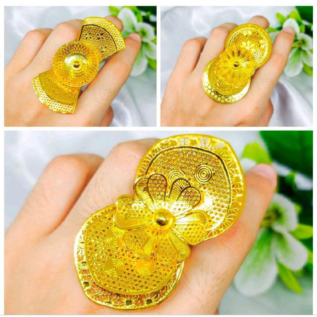 CINCIN DUBAI BUNGA KENDARI PERHIASAN DUBAI TERBARU LAPIS EMAS 24K