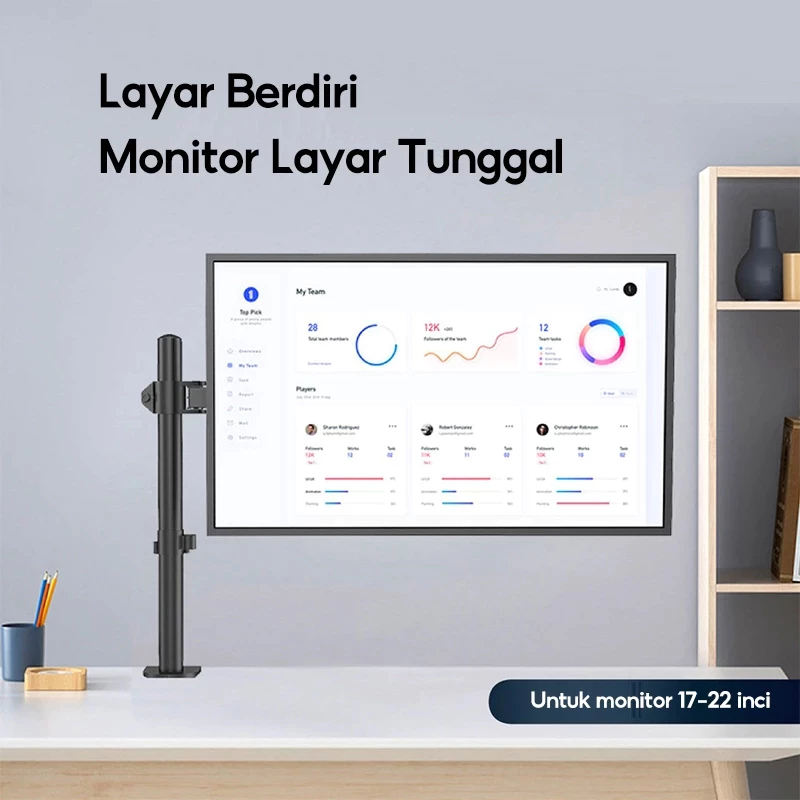 Bracket Monitor Meja Single Arm 1.0 VESA 100x100 untuk 17-32 Inch – Penyangga Braket Monitor TV PC K