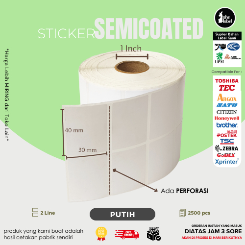 

HJK LABEL BARCODE 40 X 30 KERTAS STICKER LABEL SEMICOATED 40x30