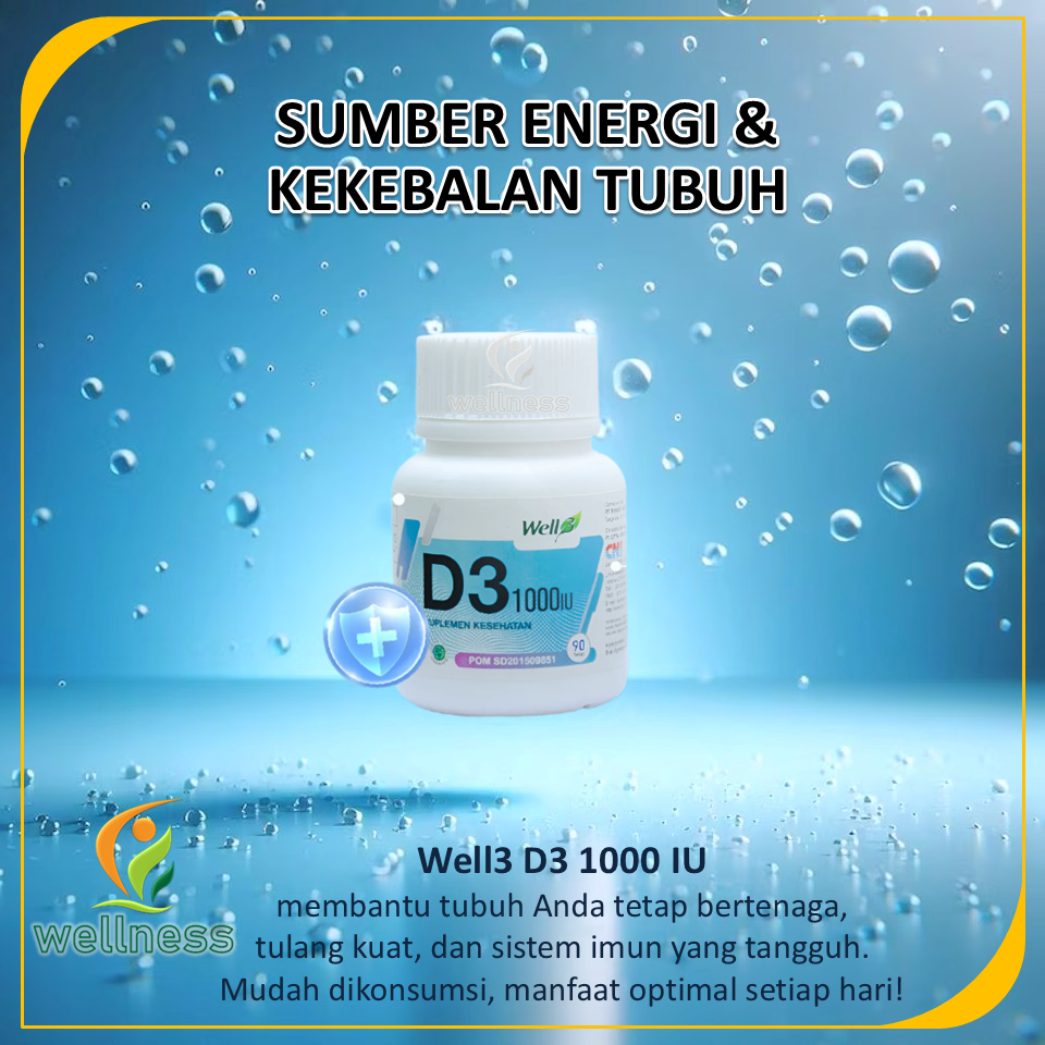 Well3 D3 1000 IU – Vitamin D3 untuk Imunitas & Tulang | 90 Tablet | BPOM & Halal MUI