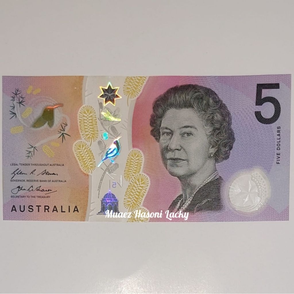 Dolar Australia Uang Asing Pecahan 5 Dolar Polymer