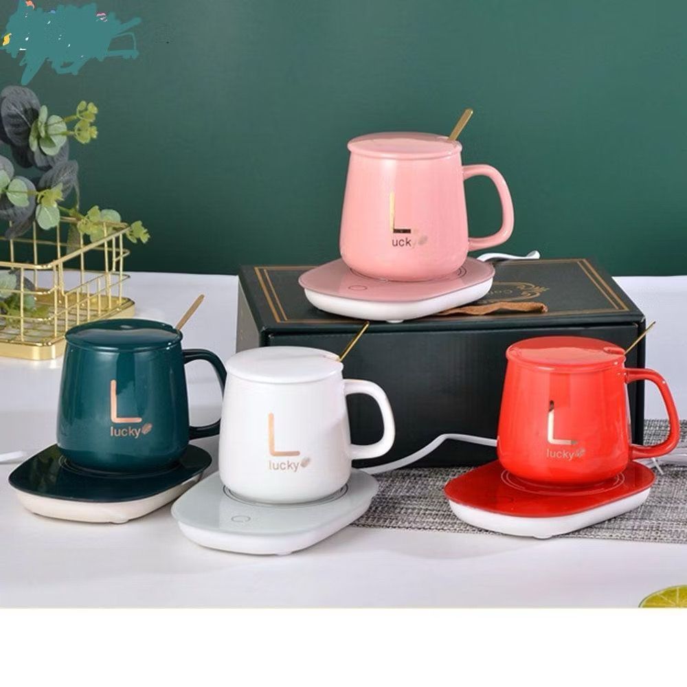 COD Mug Cangkir Elektrik Set Keramik Pemanas Penghangat Kopi Gelas Mewah Keramik Listrik dan Sendok