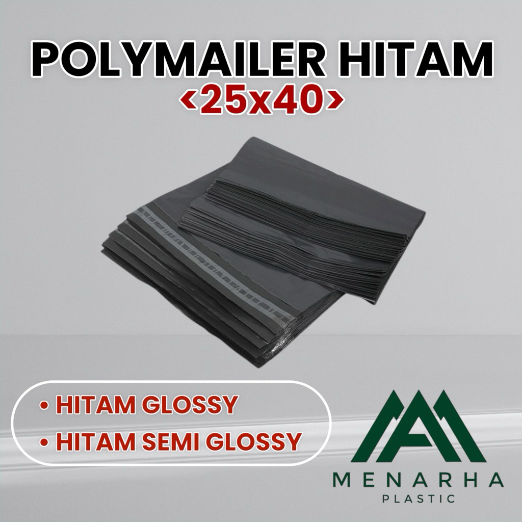 

Polymailer Hitam Glossy/ Semi Glossy Bahan Tebal & Kuat 25x40 (Packing Online Shop)
