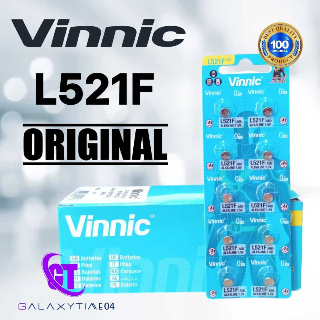 Baterai Vinnic L521F AG0 Original Alkaline Battery Untuk Jam Tangan 521 LR521 379 Isi 10 Pcs