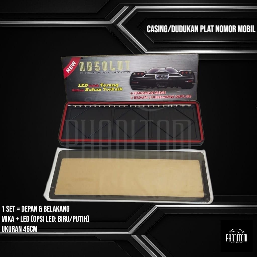 CASING/DUDUKAN PLAT NOMOR MOBIL MIKA + LED 46CM