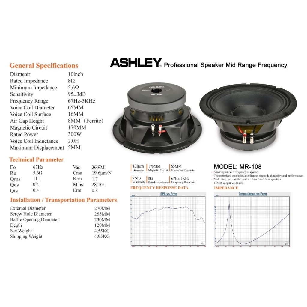 SPEAKER KOMPONEN ASHLEY MR-108 10 inch MIDLE