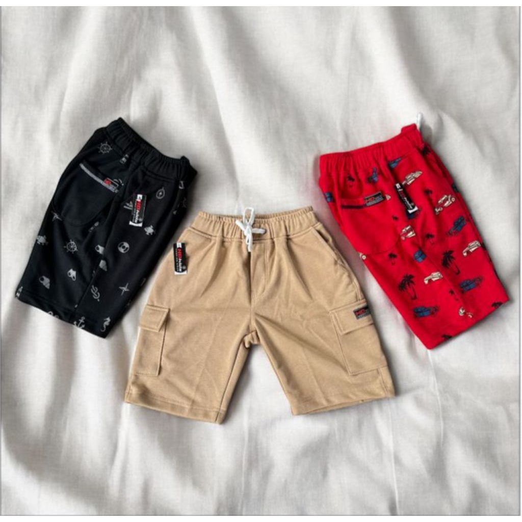 Celana pendek cargo & motif anak cowok 3 pcs / celana anak cowok / celana anak