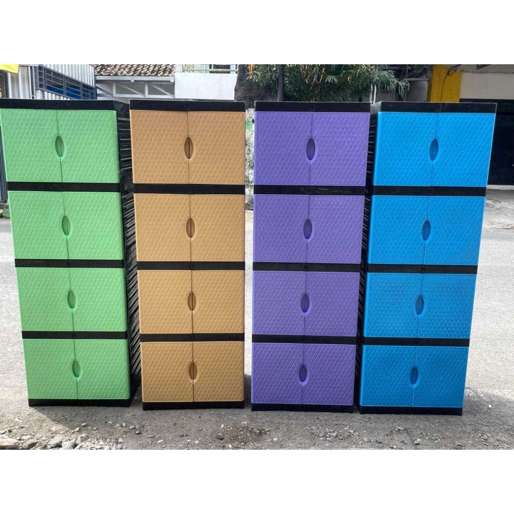 Lemari Almari plastik 4 susun 2 pintu Lemari baju Lemari pakaian atau lemari kosmetik