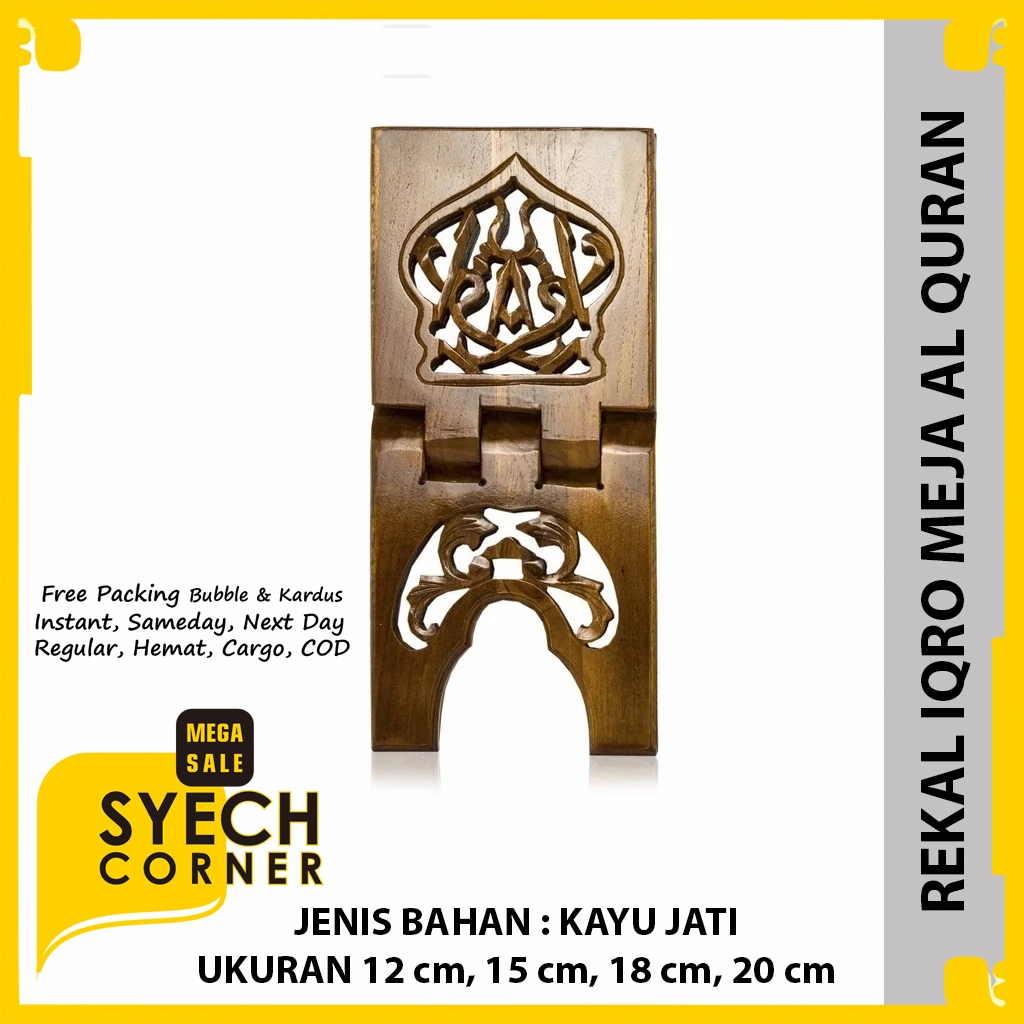 Rekal Iqro Rehal Meja Alas Baca AlQuran Kayu Jati Mahoni