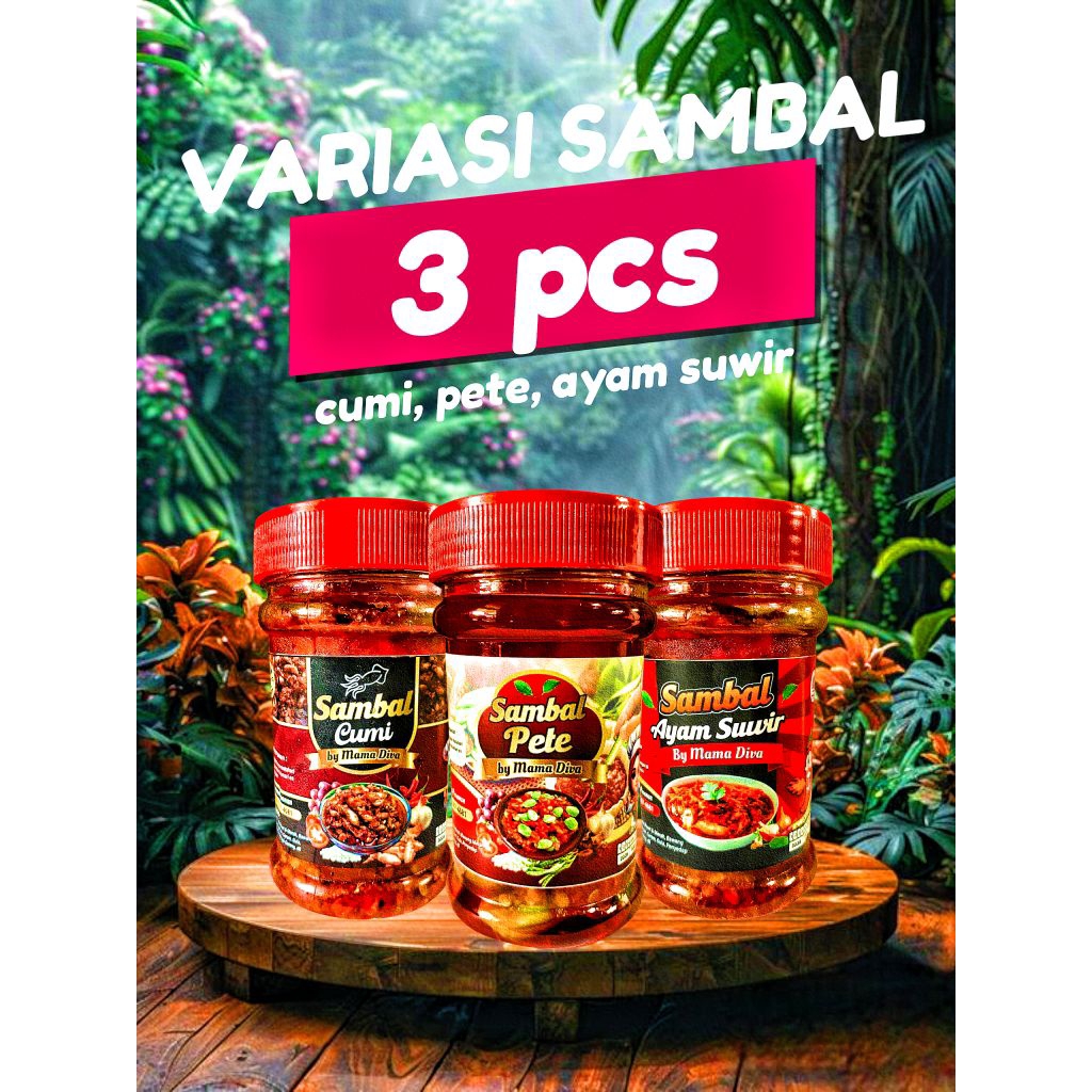 

PAKET SAMBAL ISI 3 PCS BY DAPUR MAMA DIVA / SAMBEL CUMI PETE TERI AYAM BAWANG