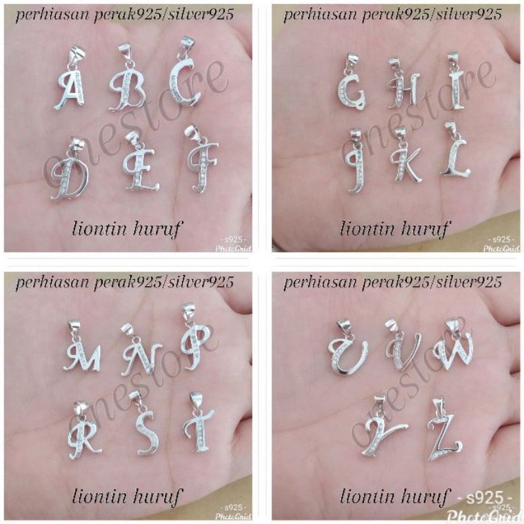 KODE W38R LIONTIN HURUF PERAK925 LAPIS EMAS PUTIH LT