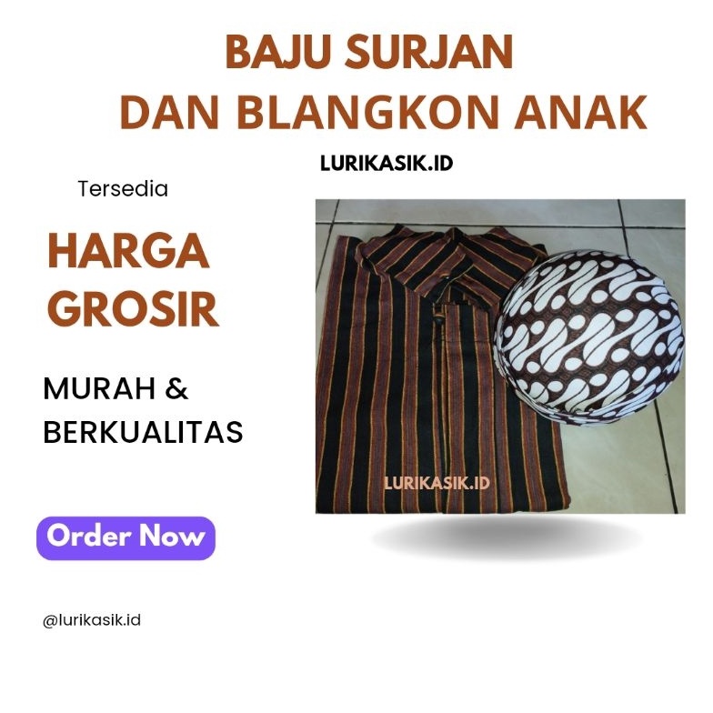 KODE I83B TERMURAH Baju Surjan Anak Lakilaki dan Blangkon  Baju Adat Anak  Surjan Lurik Tenun Klaten