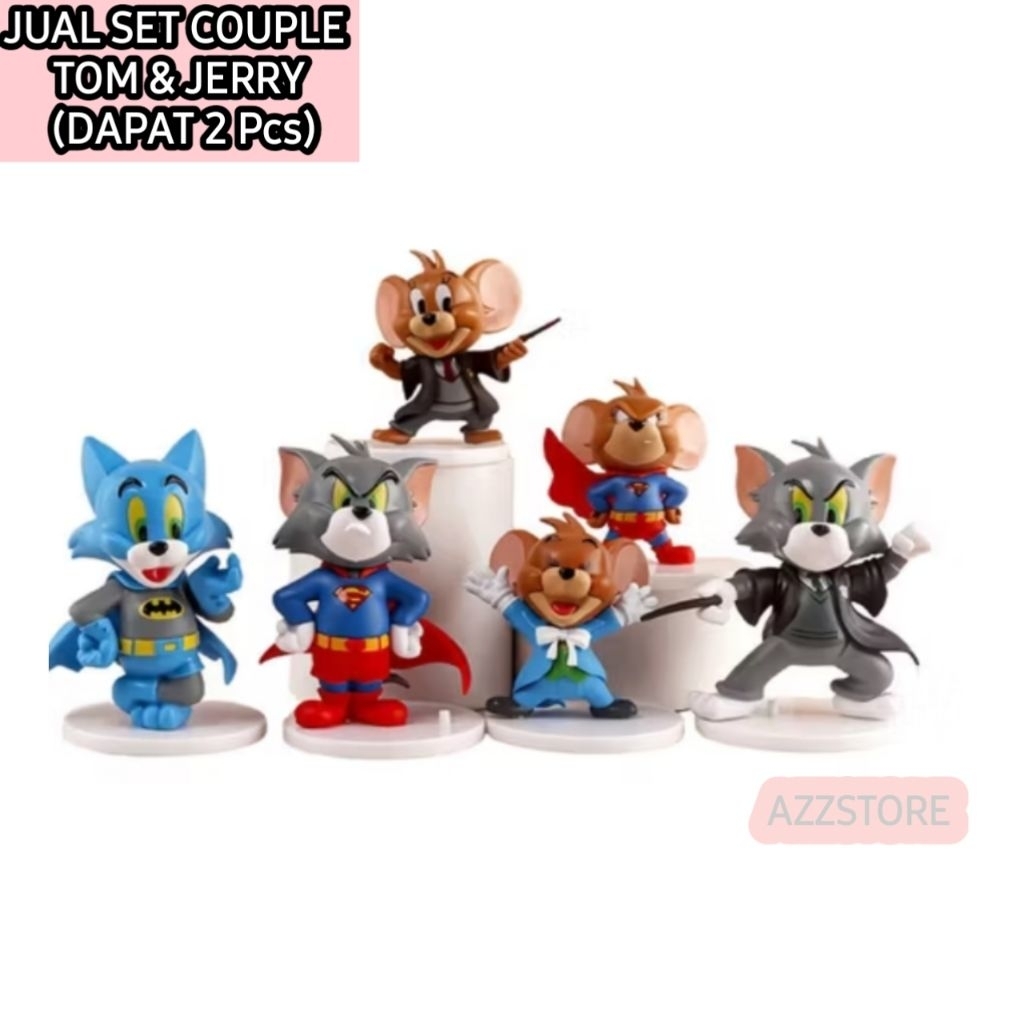 KONDISI BARU Jual SET ( ISI 2Pcs)Figure Tom and Jerry pakai Kostum Batman Superman Harry potter NEW