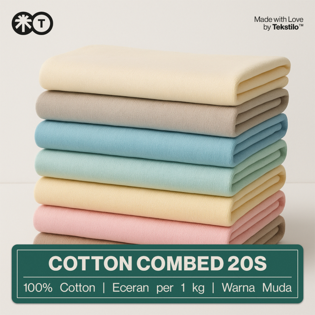 TEKSTILO Kain Cotton Combed 20s 1 kg Eceran – Bahan Kaos Katun Premium Kiloan -  Warna Muda