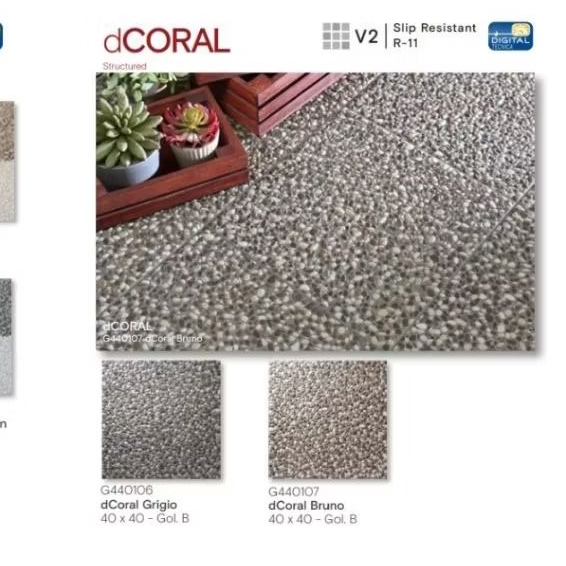 KERAMIK MERK ROMAN TIPE dCORAL GRIGIO DAN BRUNO UKURAN 40X40 PERMUKAAN TEKSTURE MATT STRUCTURE KASAR