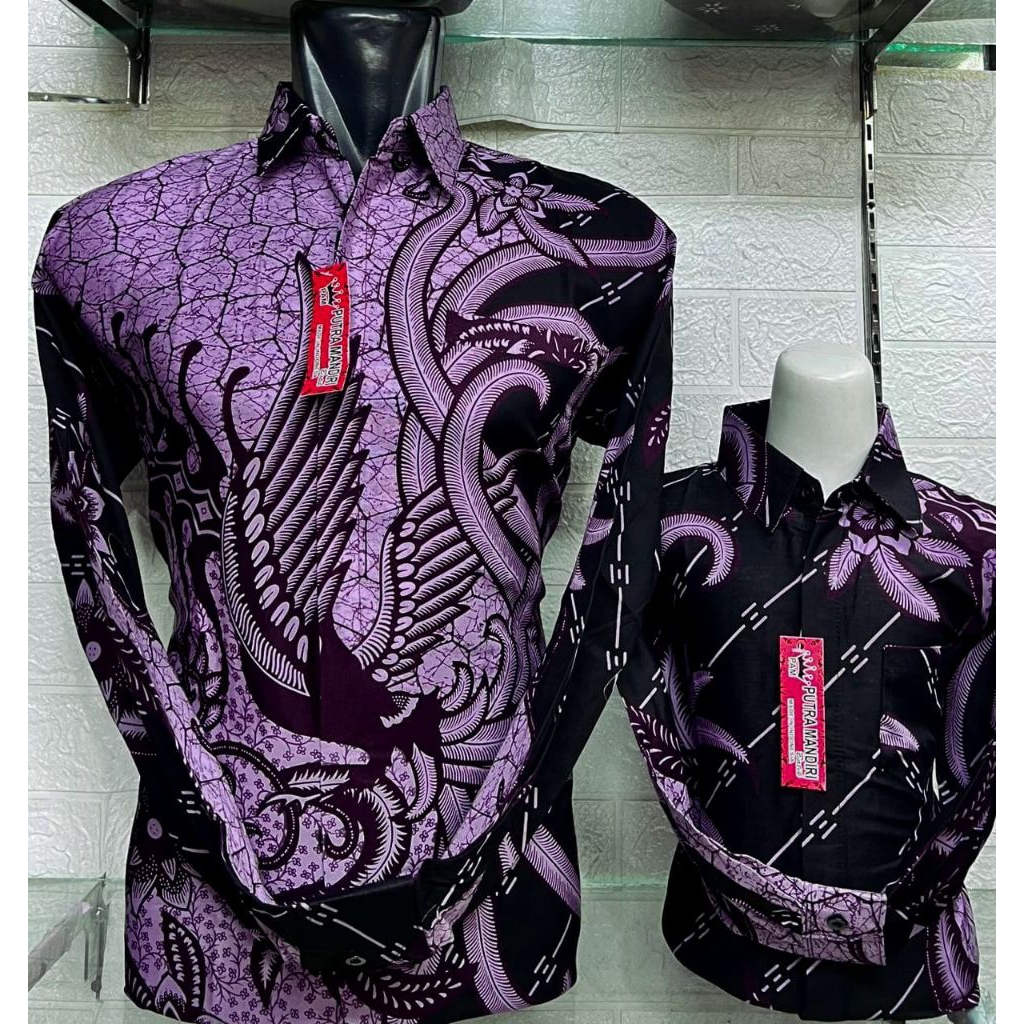 Grosir Batik Jakarta,Batik Pria Katun Premium Pria Lengan Panjang Warna Hitam Ungu Kombinasi