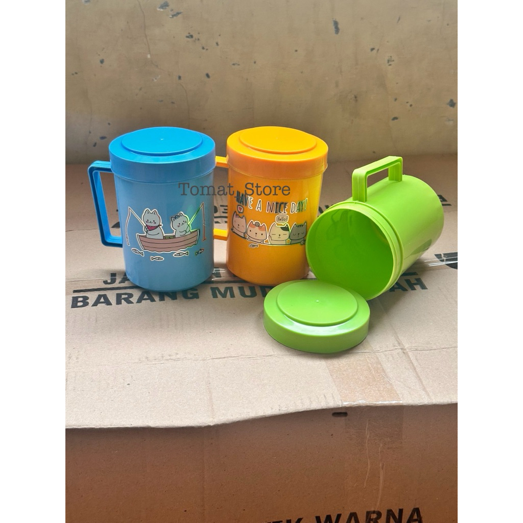Mug cangkir gelas plastik tutup FRENZY 500ml Mug cangkir es kopi teh karakter lucu plastik buatan in