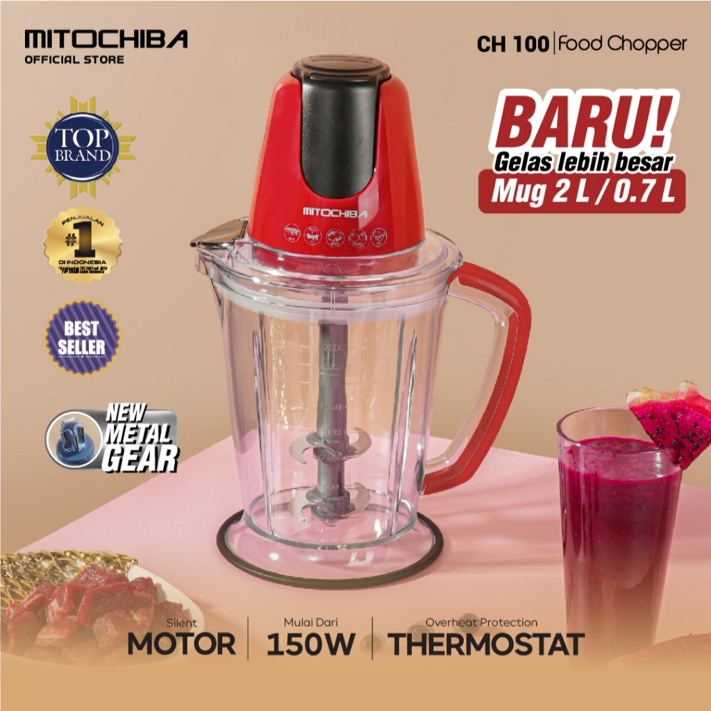 MITOCHIBA Food Chopper CH100 Blender 2L Alat Penggiling dan Penghalus Bumbu
