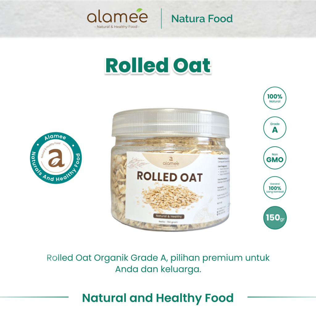 

ALAMEE Rolled Oat Gandum Utuh Kasar oatmeal wholegrain Natural Premium Alami Oatmeal Instan 150gr